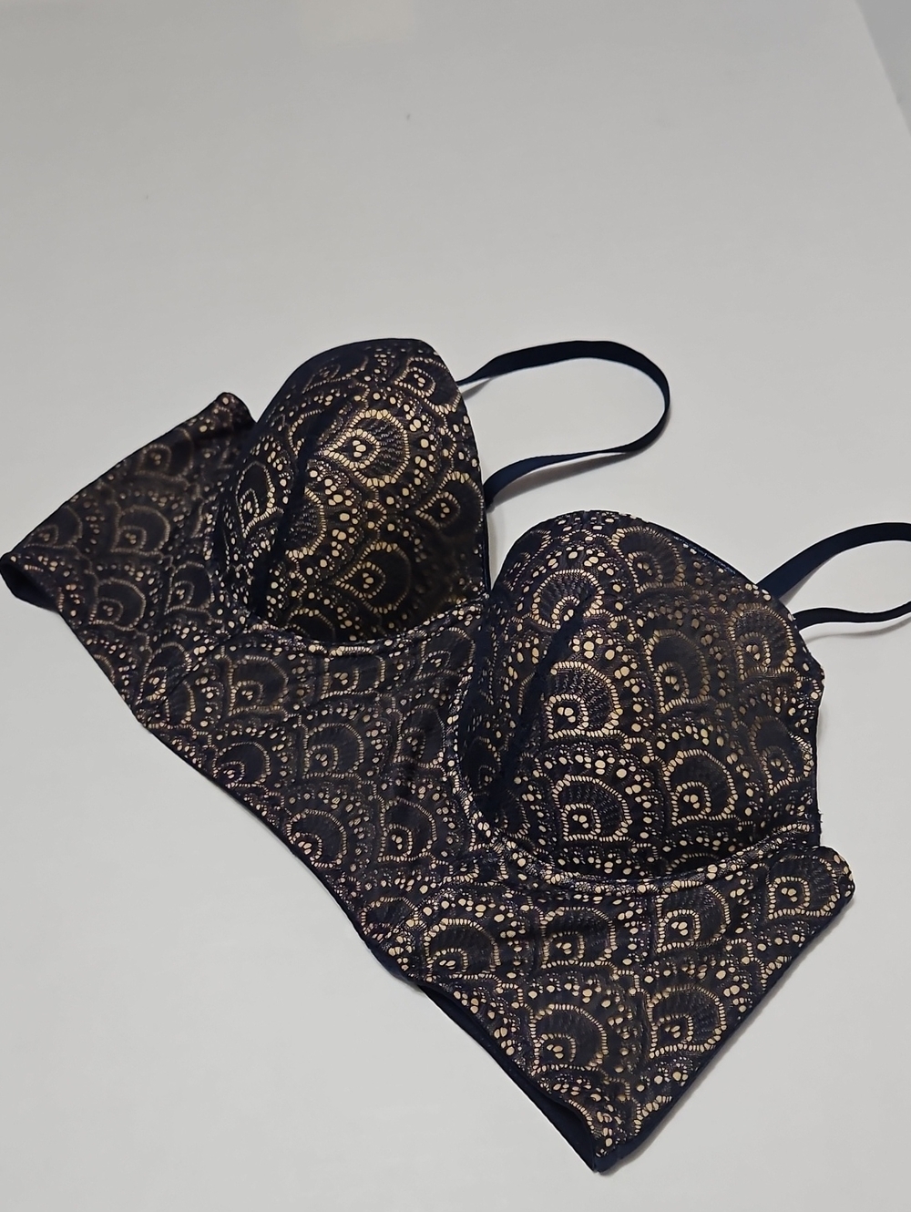 Jezebel Navy Blue & Tan Longline Support  Underwire Bra Size 36C
